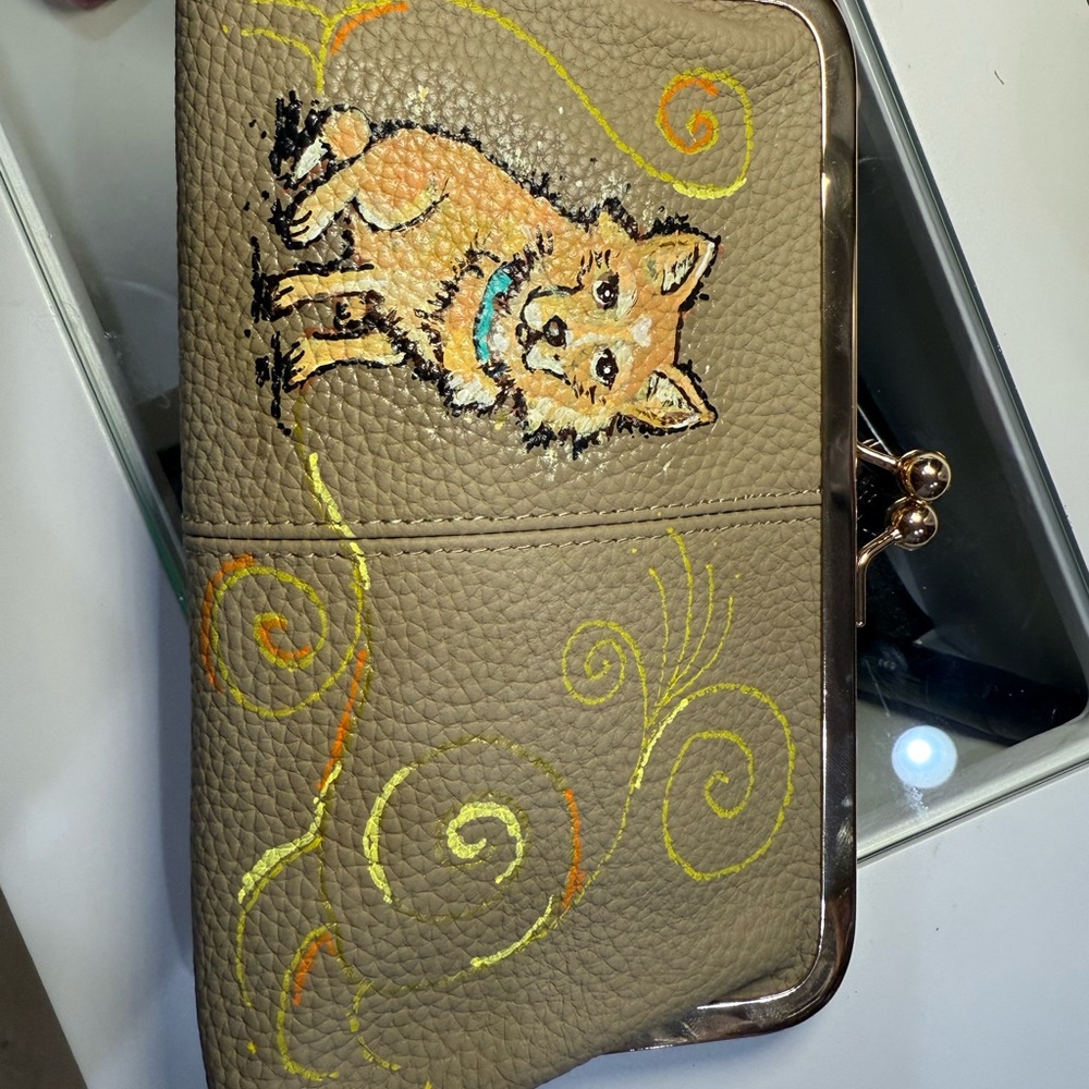 Embroidered Tan Clutch with Fox Design